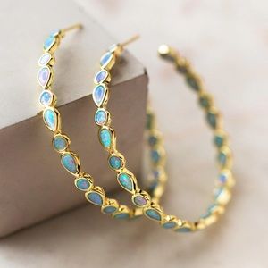 MELINDA MARIA/LOCAL ECLECTIC | Isla Blue Opal Hoop Earrings 2” 18k GP
